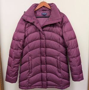 Land's End Women's Plum Colored Down Puffer Jacket W/Detachable Hood Small